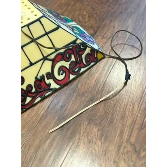 Vintage Coca-Cola Faux Stained Glass Hanging Pendant Light Shade Plastic Soda